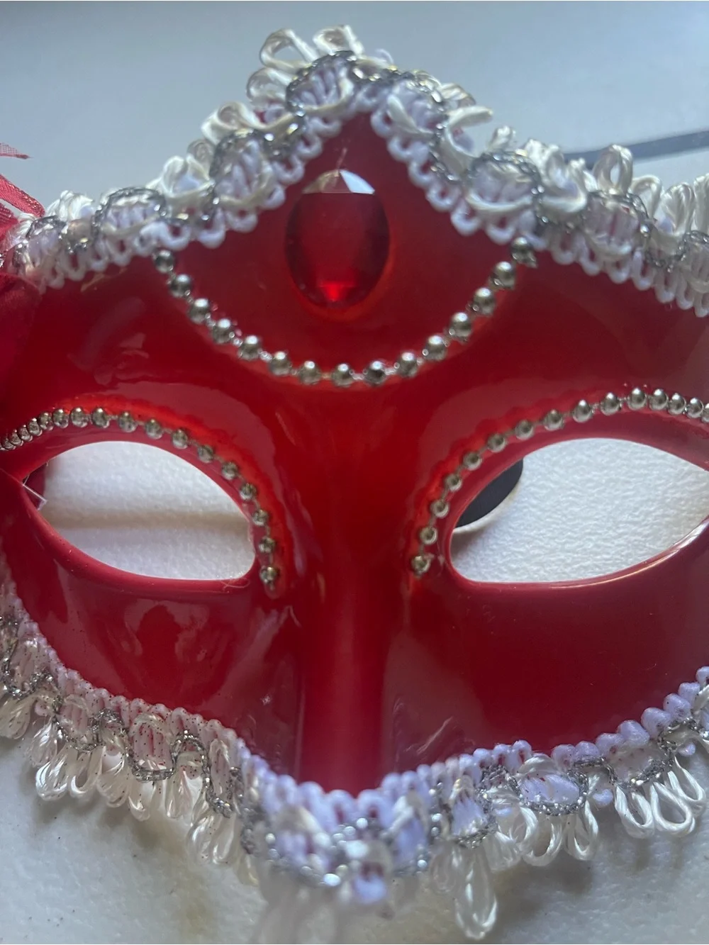 Red Decorative Masquerade Mask with Floral Accent